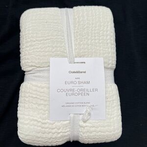 Crate & Barrel Aire Euro Pillow Sham Organic Cotton Linen Blend 26x26 White NWT